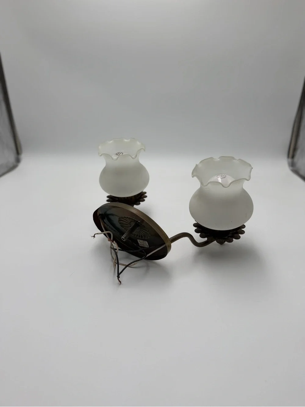 Vintage Lavery & Co. 2 Light Wall Sconce Frosted Tulip Glass Brass Fixture